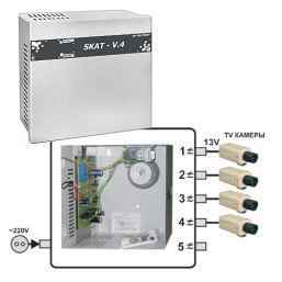 SKAT-V.4 источник питания, 4 выхода 12-15В, 0,35А канал корпус под АКБ 7Ач